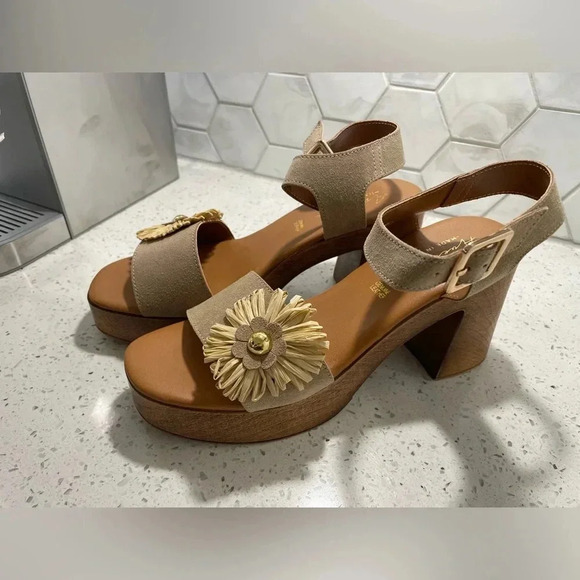 Avellini Suede & Leather Heel Sandals Size 9 Tan Flower NEW EUR 40 Block Heel - Picture 12 of 12